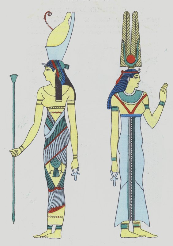 1920-tallets skildring av guddommer fra den gamle egyptiske epoken (fargelitografi) av French School