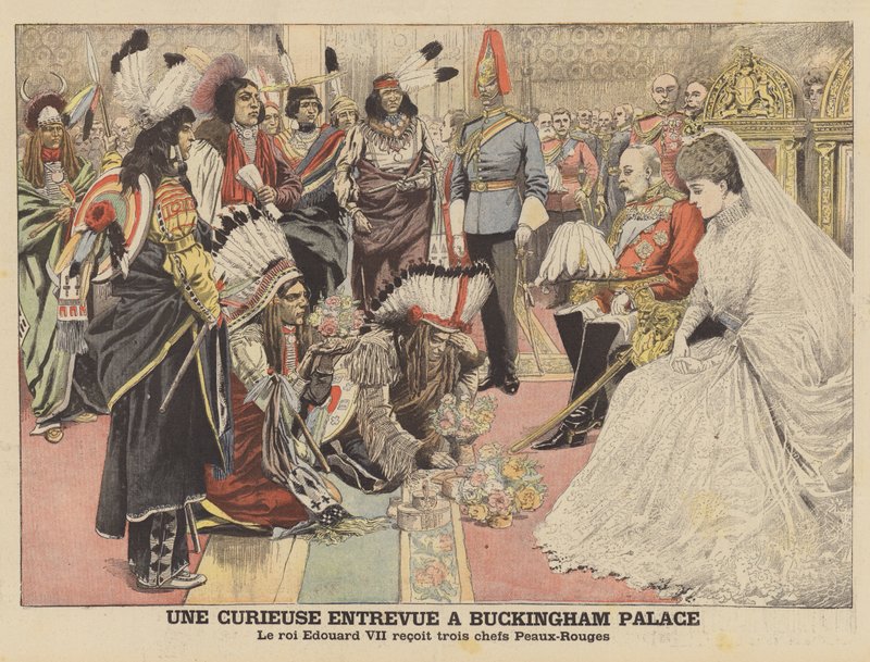 Et nysgjerrig møte på Buckingham Palace (farge litho) av French School