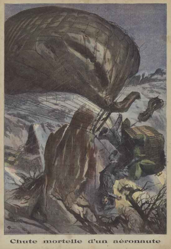 En fatal ballongkrasj (farge litho) av French School