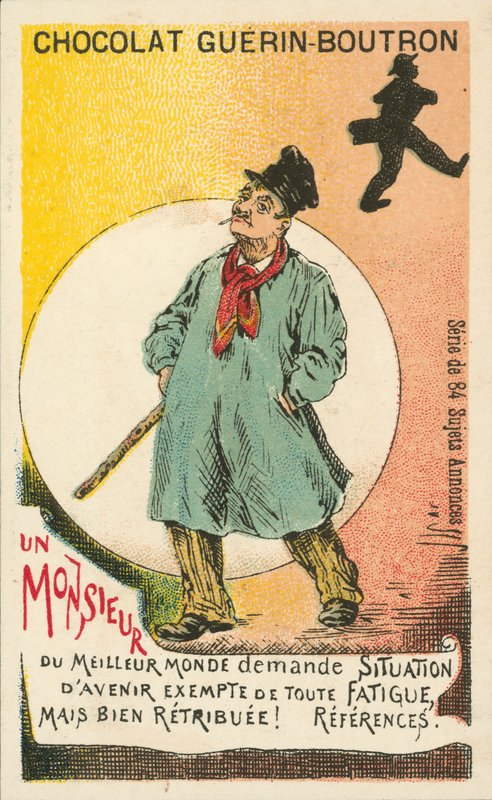 En gentleman som søker godt betalt, lett ansettelse (litho) av French School