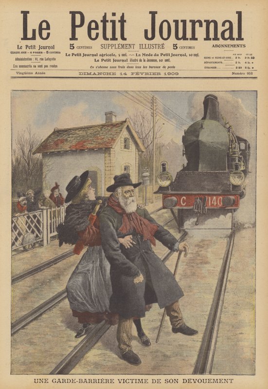 En planovergangsvakt drept under tjeneste (farge litho) av French School