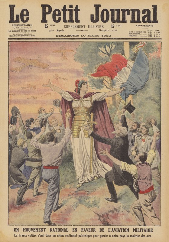 En nasjonal bevegelse til støtte for militær luftfart (farge litho) av French School