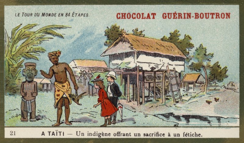 En innfødt som ofrer et idol, Tahiti (chromolitho) av French School