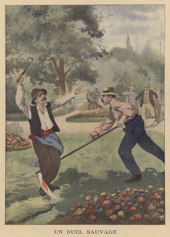 En villmannsduell (fargelitografi) av French School
