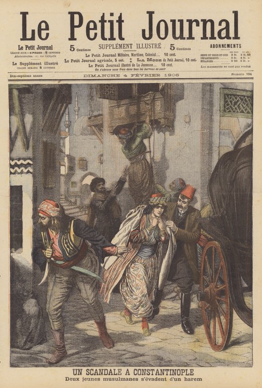 En skandale i Konstantinopel (farge litho) av French School