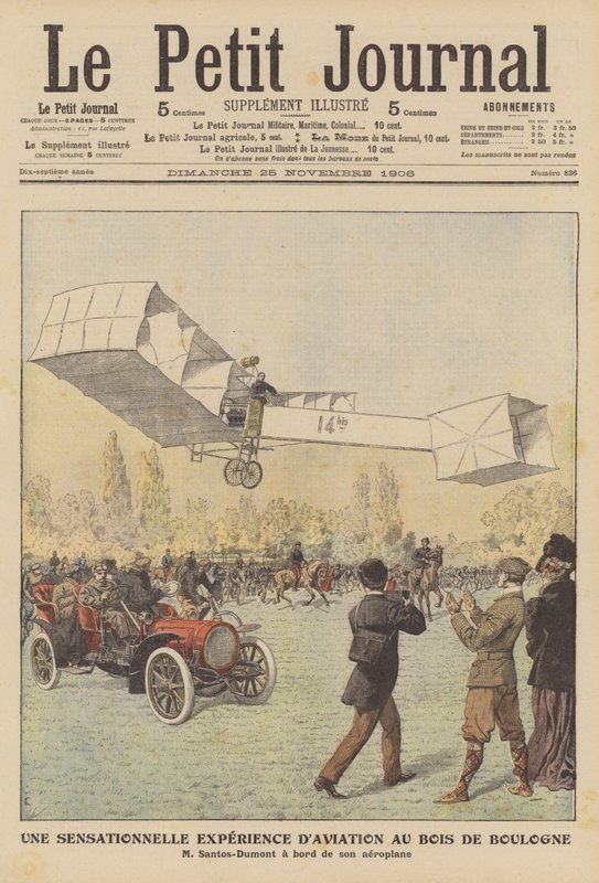 En sensasjonell flytur i Boulogneskogen, Paris (fargelitografi) av French School