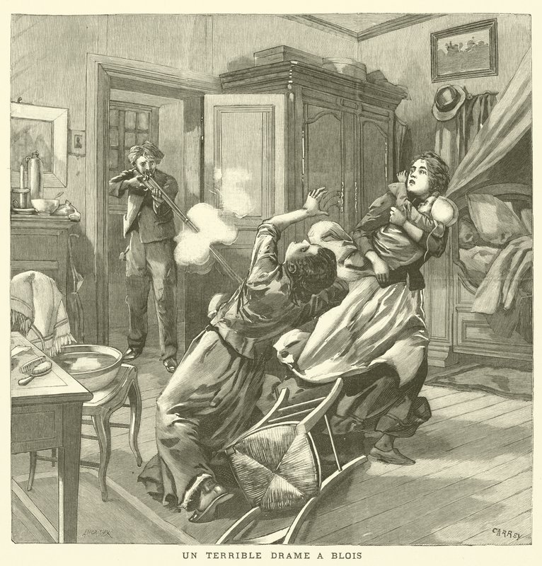Et forferdelig drap i Blois, Frankrike (gravering) av French School