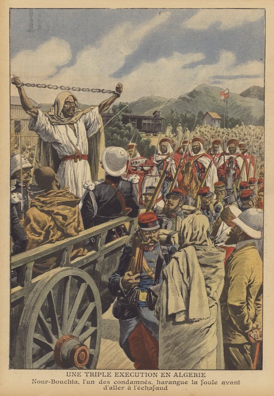 En trippel henrettelse i Algerie (farge litho) av French School