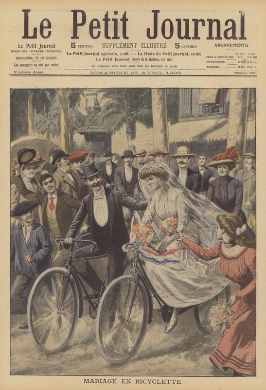 Et bryllup på sykler i Nice (farge litho) av French School