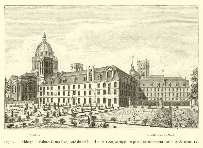 Abbey of Sainte-Genevieve, sørkysten, tatt i 1790, for tiden delvis okkupert av Lycee Henri IV av French School