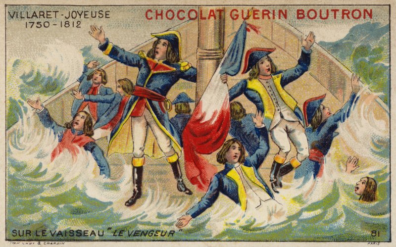 Admiral Villaret de Joyeuse om bord på sitt synkende skip Vengeur du Peuple (chromolitho) av French School