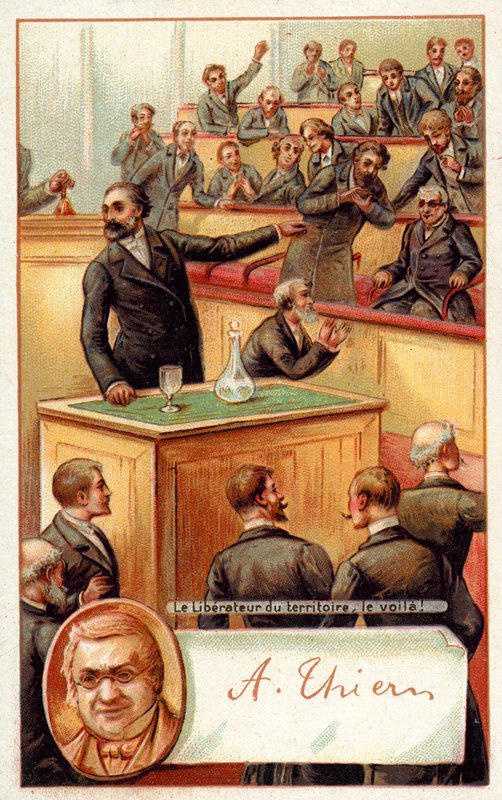 Adolphe Thiers hyllet i den franske nasjonalforsamlingen (chromolitho) av French School