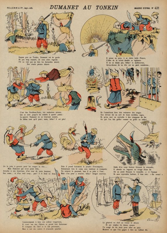 Adventures of Dumanet, en fransk soldat, i Tonkin (farget gravering) av French School