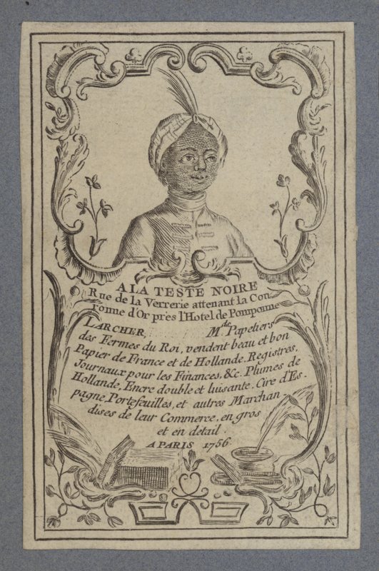 Annonse for A la Teste Noire-skrivere, Paris, 1756 av French School