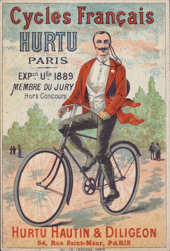 Annonse for Hurtu Hautin & Diligeon sykler, Paris (farge litho) av French School