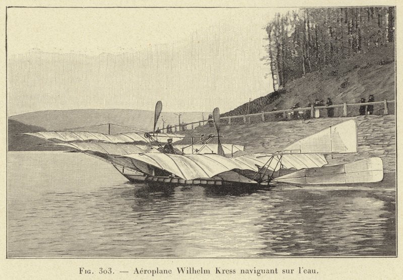 Fly Wilhelm Kress seiler på vann (gravering) av French School