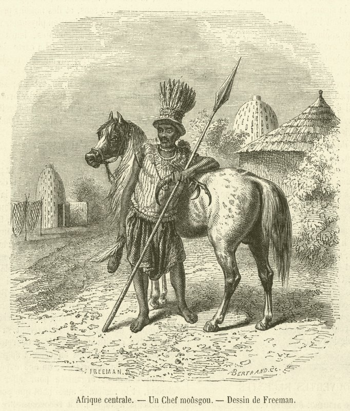 Sentral-Afrika, en Mousgou-sjef (gravering) av French School