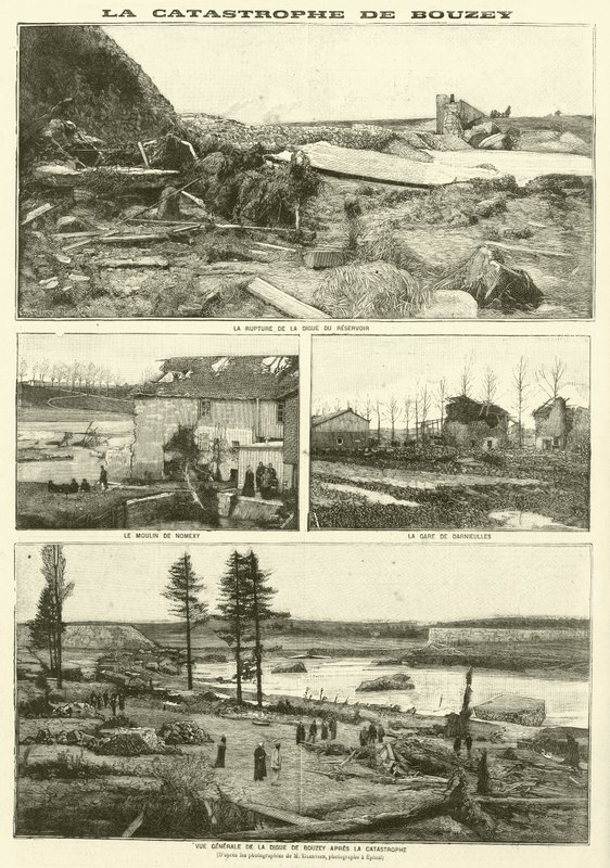 Etterdønningene av Bouzey-flomkatastrofen, Frankrike (gravering) av French School