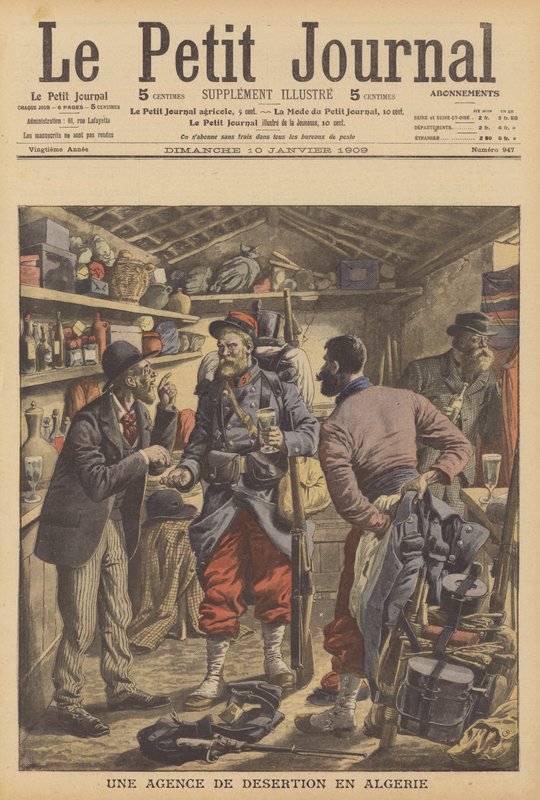 Byrå for desertører fra den franske fremmedlegionen i Algerie (farge litho) av French School