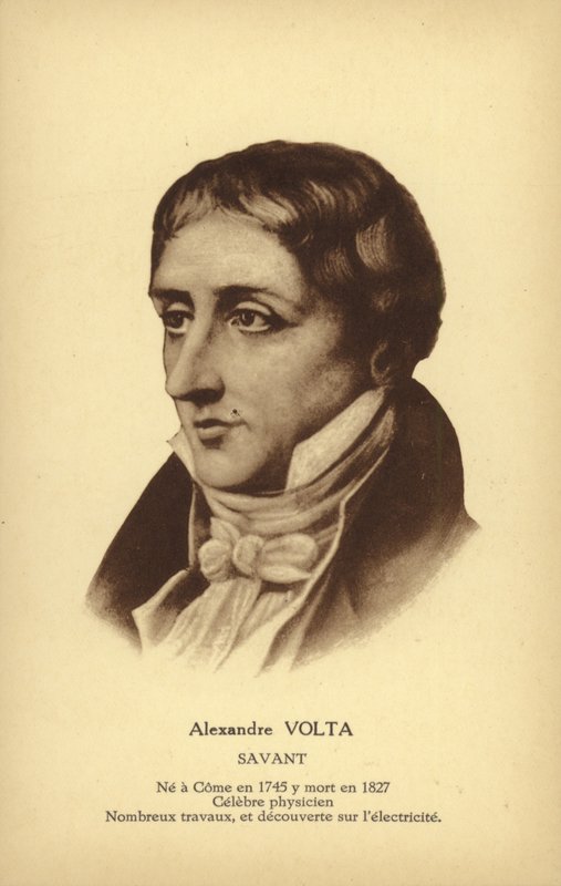 Alessandro Volta (1745–1827), italiensk fysiker (litho) av French School
