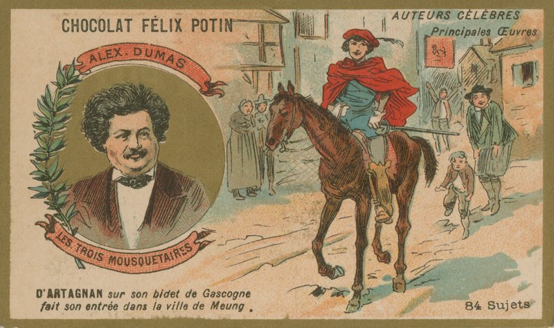 Alexandre Dumas og en scene fra De tre musketerer av French School