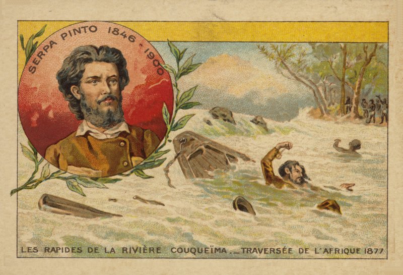 Alexandre de Serpa Pinto (1846-1900) kjempet seg gjennom strykene i Cuando-elven mens han krysset Afrika i 1877 av French School
