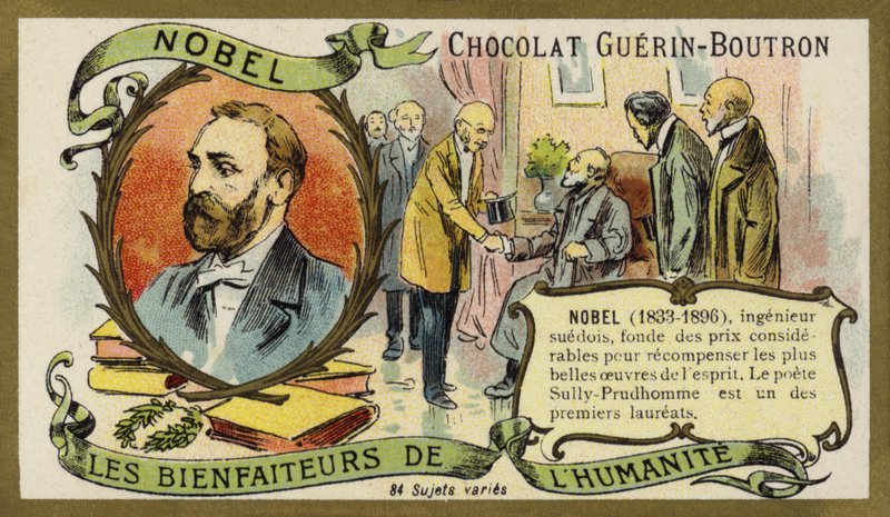Alfred Nobel , svensk kjemiker og industrimann (chromolitho) av French School