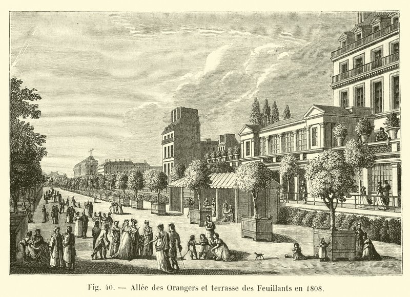 Allee des Orangers og terrassen til Feuillants i 1808 av French School