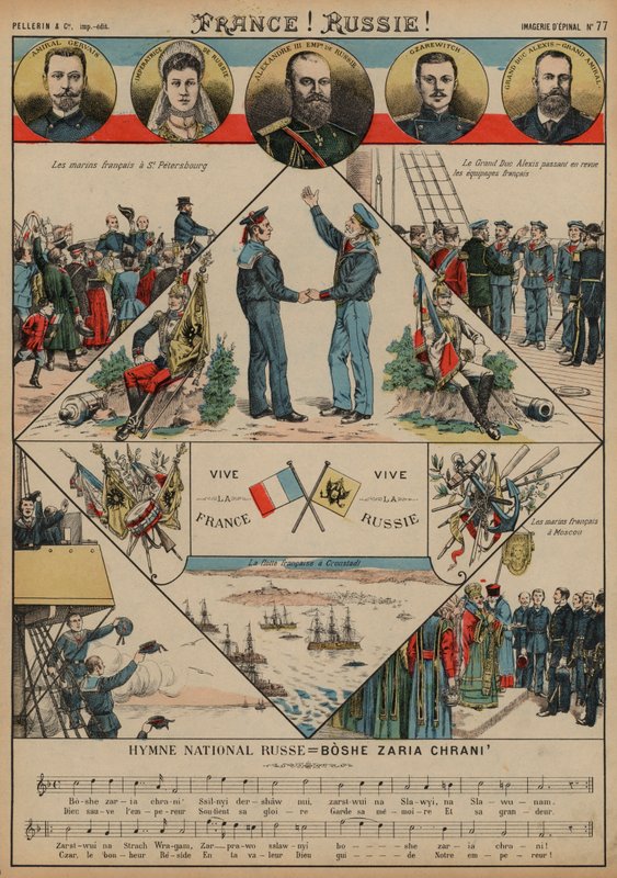 Allianse mellom Frankrike og Russland (farget gravering) av French School