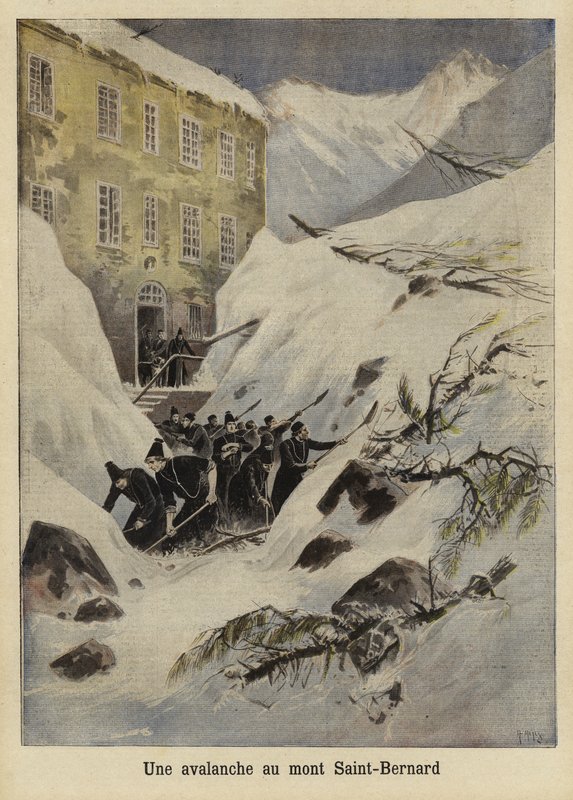 Et snøskred ved Great St Bernard Pass, Sveits, 1897 av French School