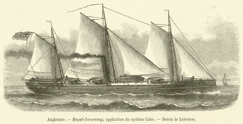 Angleterre, Royal-Sovereign, application du systeme Coles (gravering) av French School
