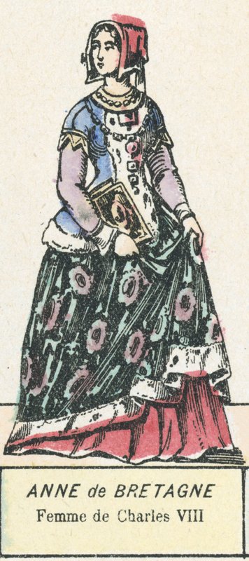 Anne av Bretagne, kone til Charles VIII (farget gravering) av French School