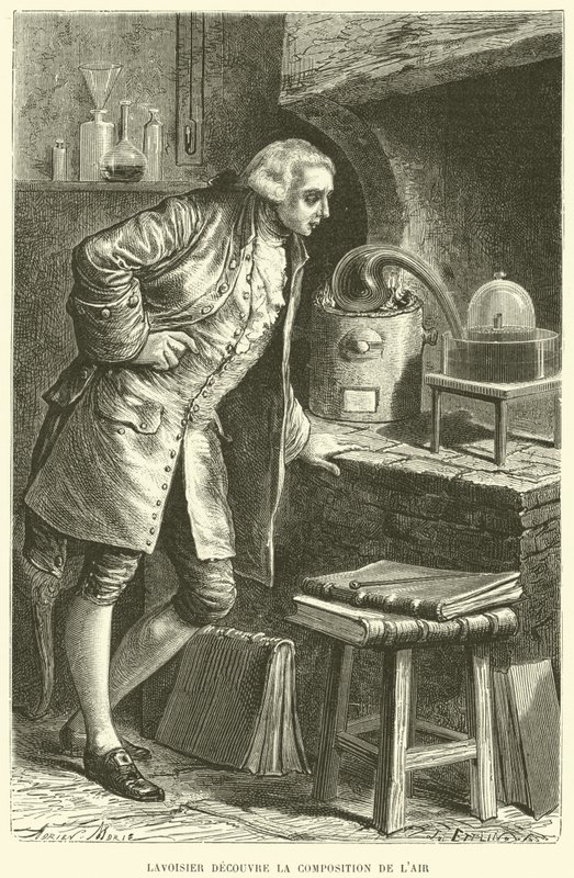 Antoine Lavoisier oppdager komposisjonen til Air (gravering) av French School