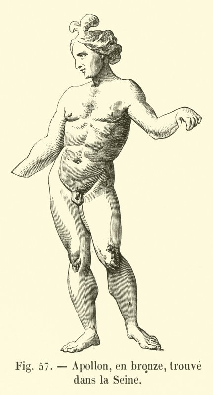 Apollo, i bronse, funnet i Seinen (gravering) av French School