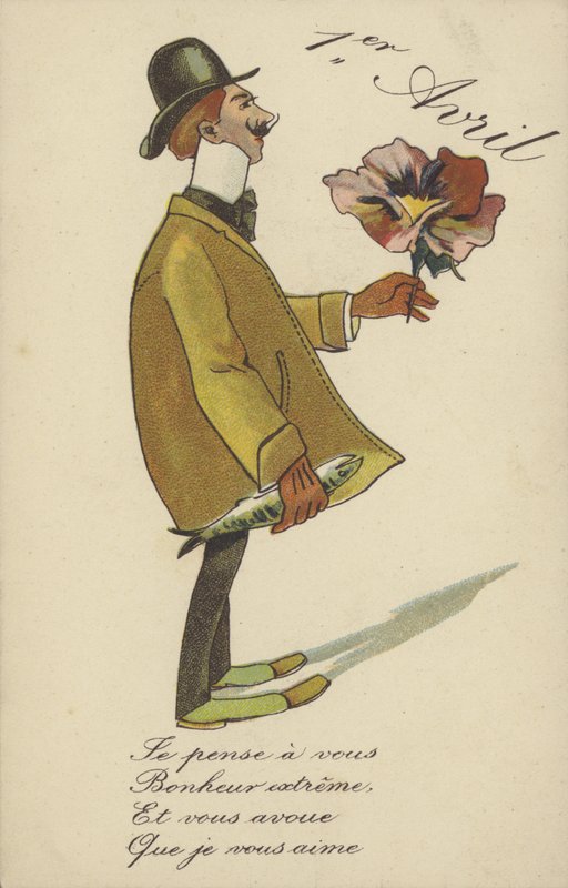 aprilsnarr (farge litho) av French School