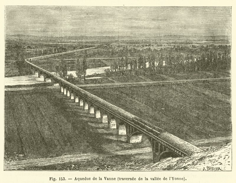Vanne-akvedukten, krysser Yonne-dalen (gravering) av French School