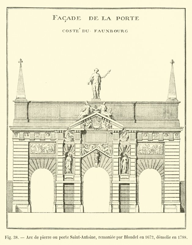 Steinbue eller Porte Saint-Antoine, ombygd av Blondel i 1672, revet i 1788 av French School