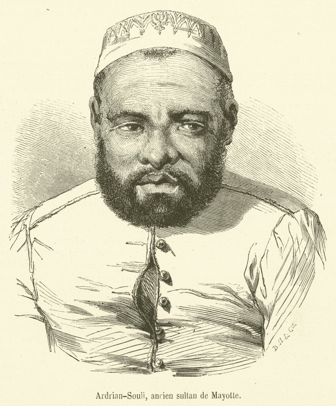 Adrian-Souli, gammel sultan av Mayotte (gravering) av French School