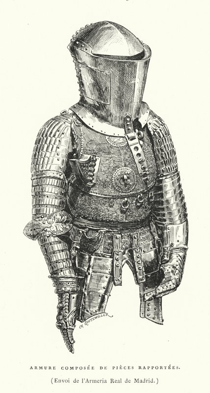 Rustning fra Royal Armory of Madrid, Spania (gravering) av French School