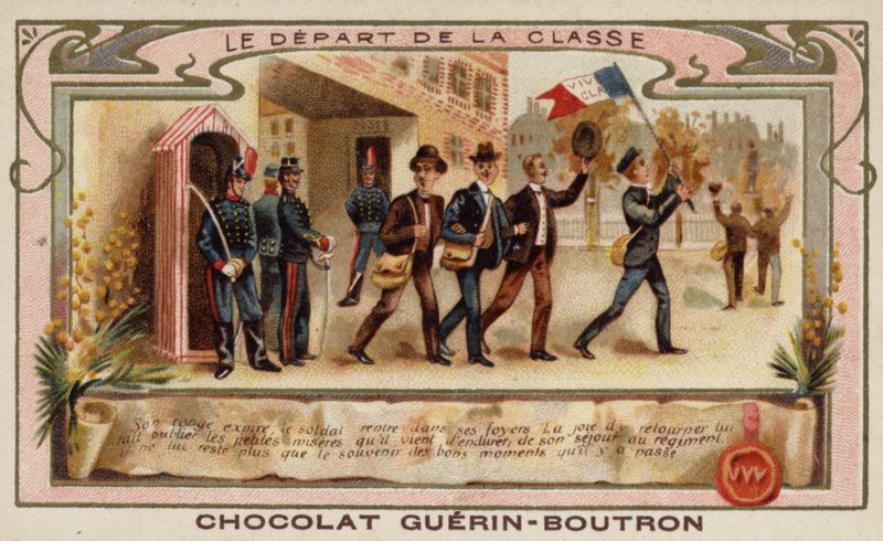 Hærens kadetter drar for å bli med i regimentet deres etter endt utdanning fra akademiet (chromolitho) av French School