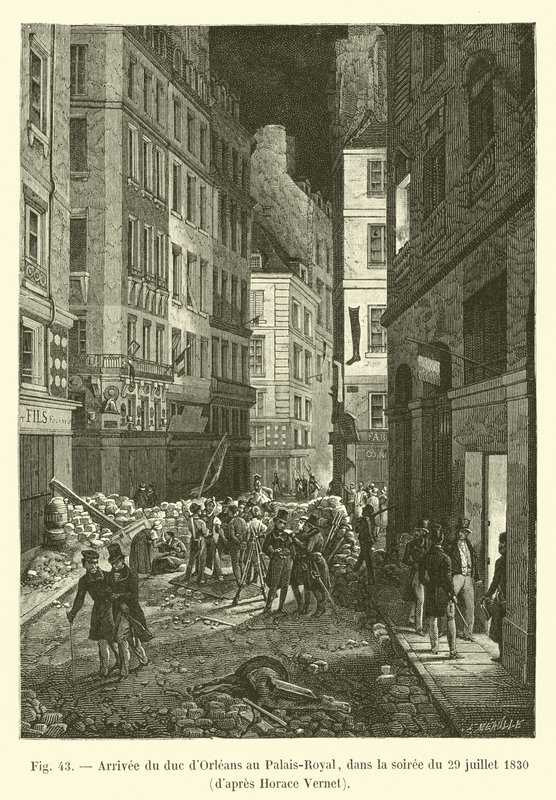 Ankomst av hertugen av Orléans til Palais-Royal, om kvelden 29. juli 1830, ifølge Horace Vernet av French School