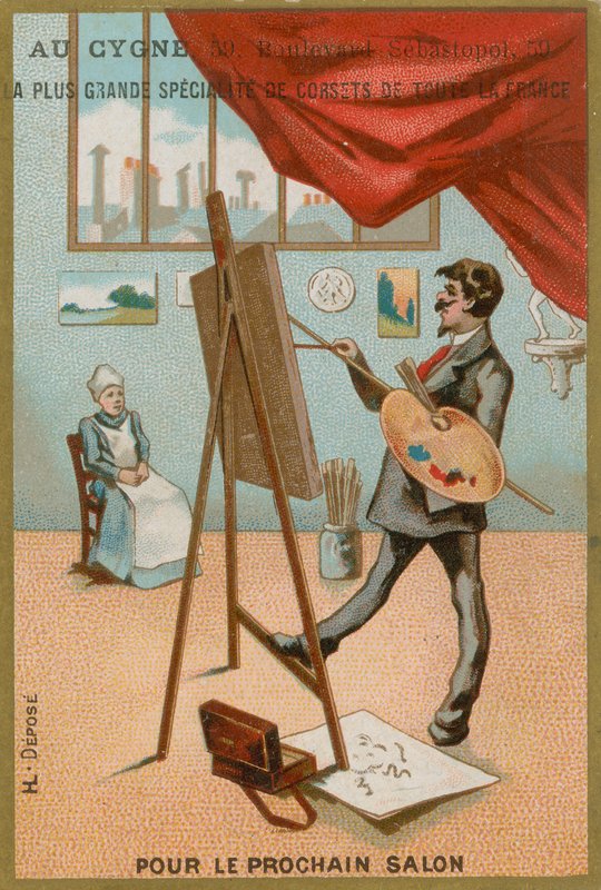 Kunstner som maler en sittende kvinne. av French School