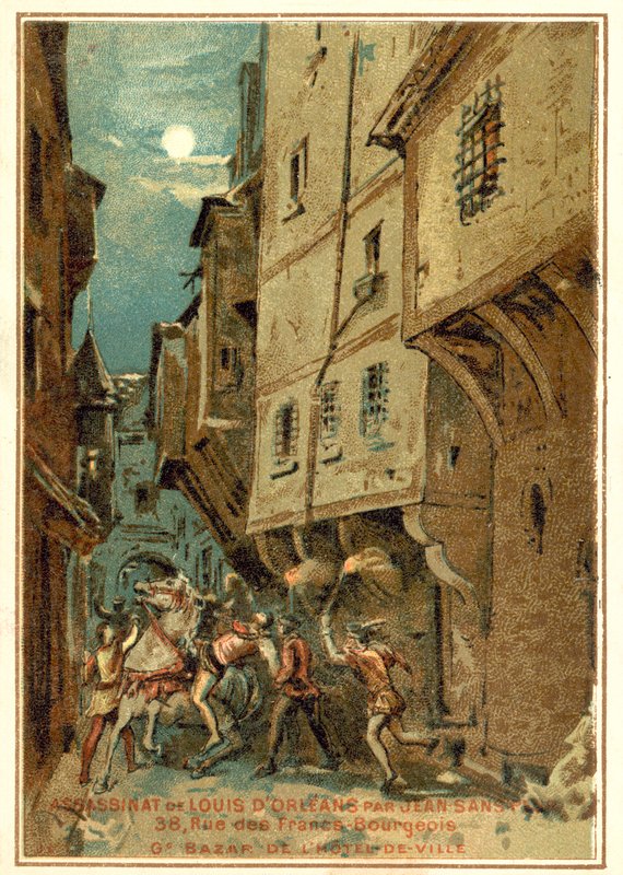 Attentatet på Ludvig av Orleans av mennene til Johannes den fryktløse, hertugen av Burgund, Paris, 1407 av French School