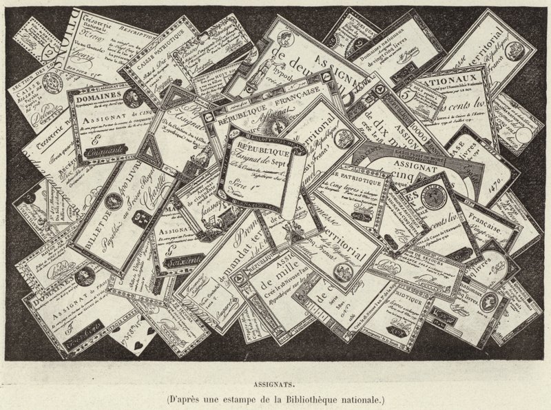 Oppdragsgivere. Assignater, valuta for den franske revolusjonen (gravering) av French School
