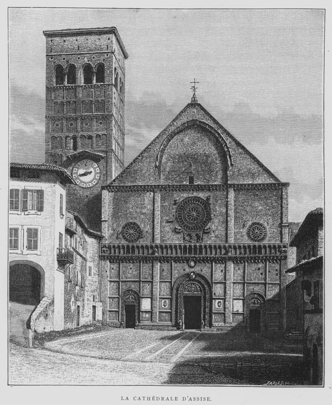 Assisi-katedralen, Italia (litho) av French School