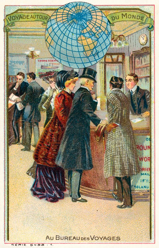 Hos reisebyrået (chromolitho) av French School
