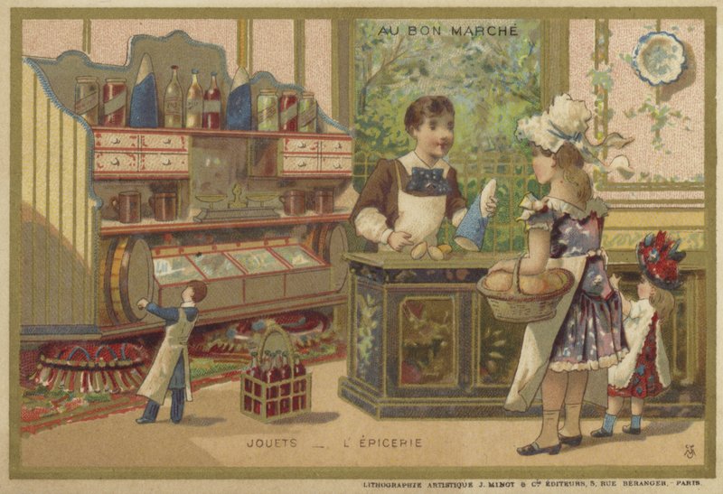 Au Bon Marche-kort med barnespill av French School