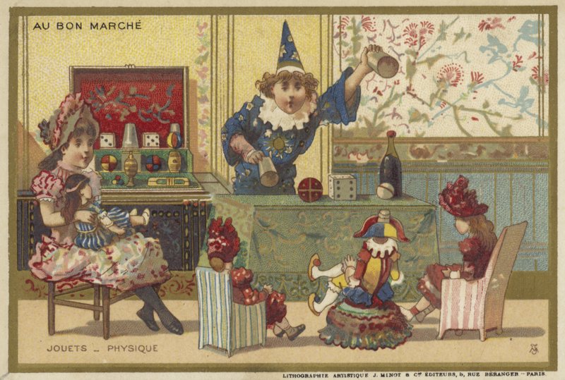 Au Bon Marche-kort med barnespill av French School