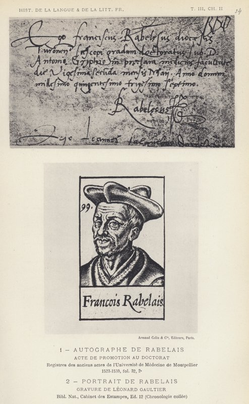 Autograf av Rabelais, Portrett av Rabelais (litho) av French School