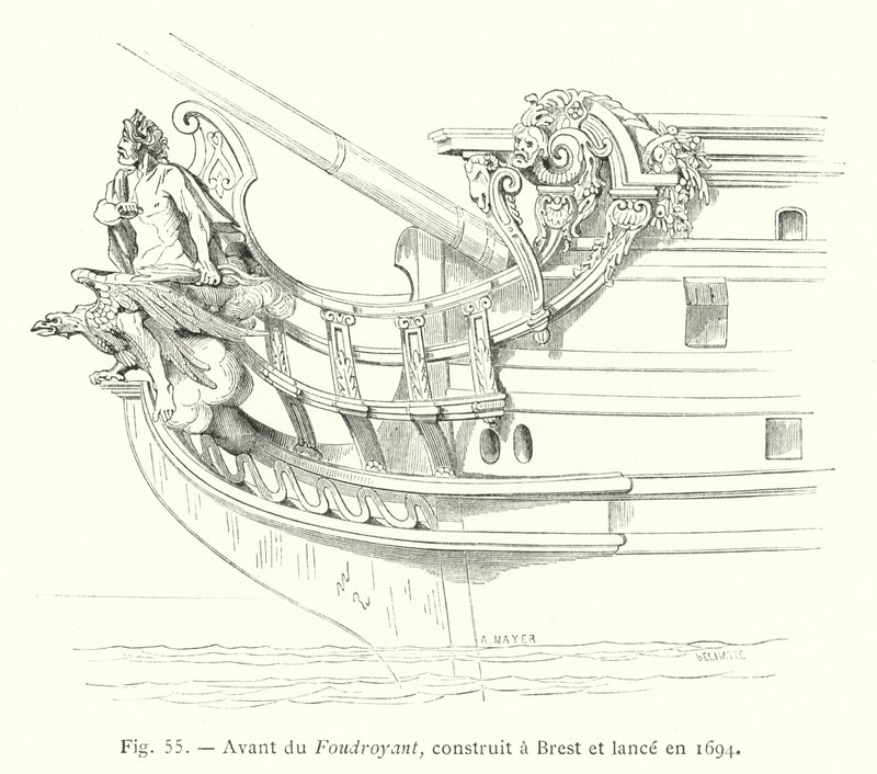 Avant du Foudroyant, bygget i Brest og lansert i 1694 (gravering) av French School